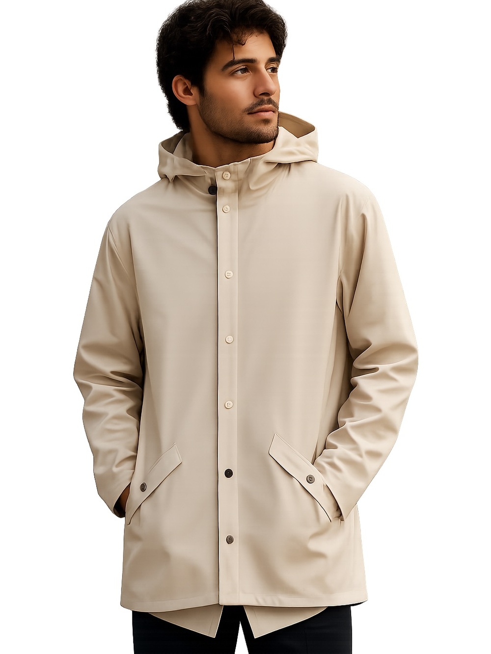 RAINS Jacket W3 — Unisex Waterproof Rain Jacket, Dune (Men’s M/Women’s L)